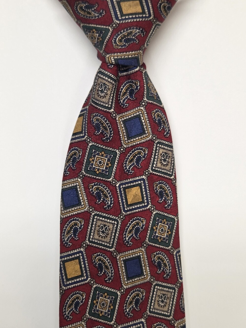 Vintage Countess Mara Silk Tie Burgundy Paisley Geometric Medallion USA